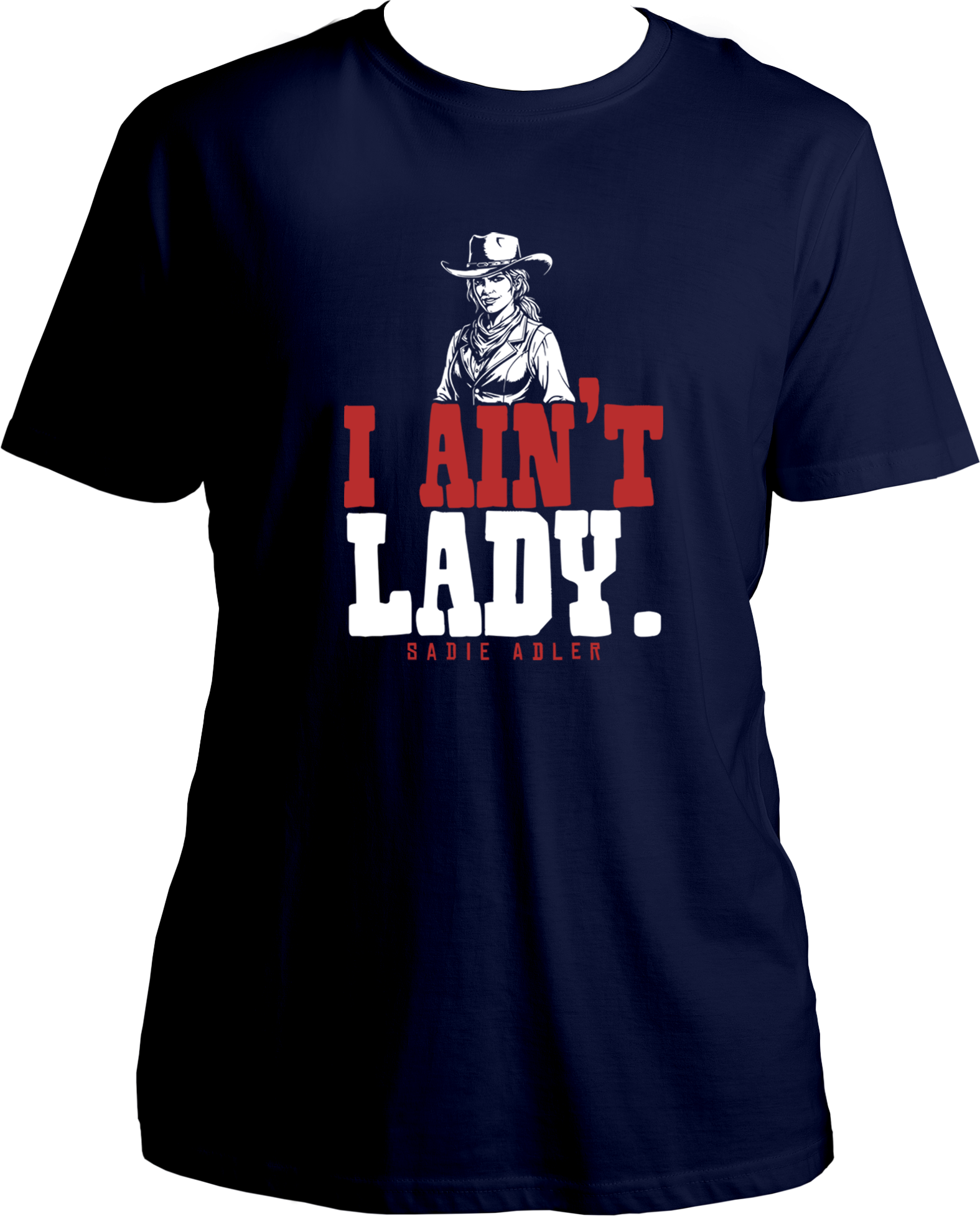 unisex t-shirt featuring Sadie Adler design with quote “I Ain’t Lady” – Garrari Red Dead Redemption 2 Collection.