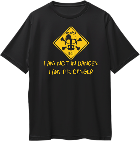 I Am The Danger Walter White Oversized Unisex T-Shirt with danger warning sign and Walter White’s face replacing the skull, with the quote 'I am the danger.