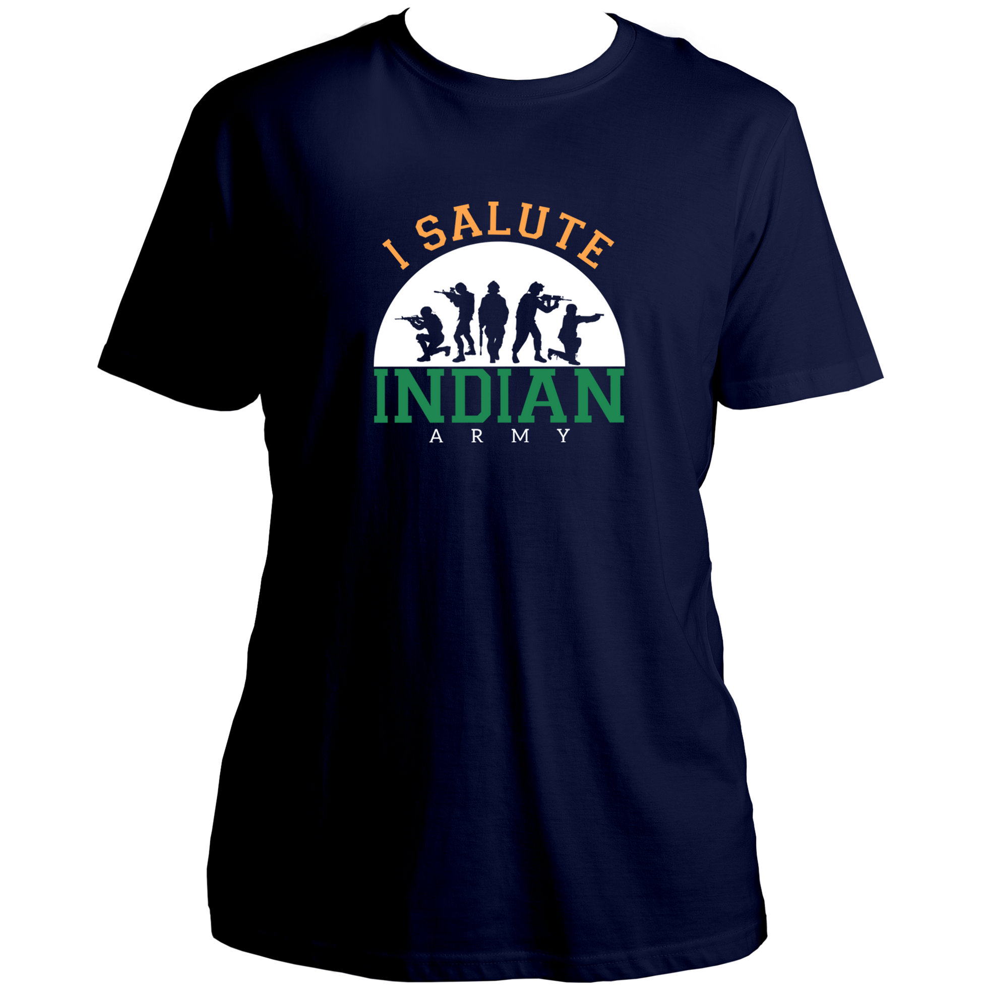 Navy Blue I Salute Indian Army Unisex T-Shirt with Indian Army salute graphic and national pride design by Garrari