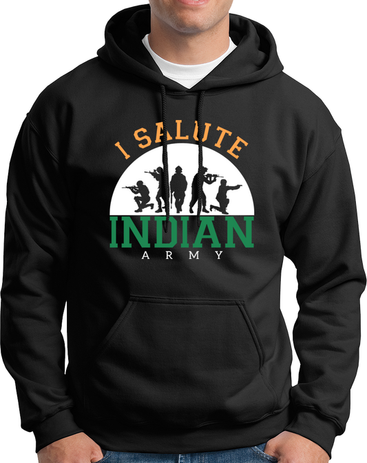 Show your patriotic spirit with our I Salute Indian Army Unisex Hoodie! Stay warm and cozy while paying tribute to our soldiers on national days like Republic Day and Independence Day. With high-quality materials and a strong message, this hoodie is the perfect addition to your patriotic clothing collection. #bhartiyasena #indianarmyhood #senakekapdhe