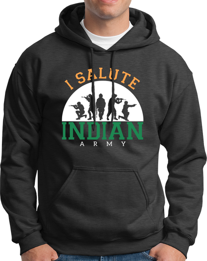 Dark Grey I Salute Indian Army Unisex Hoodie with Indian Army salute graphic by Garrari