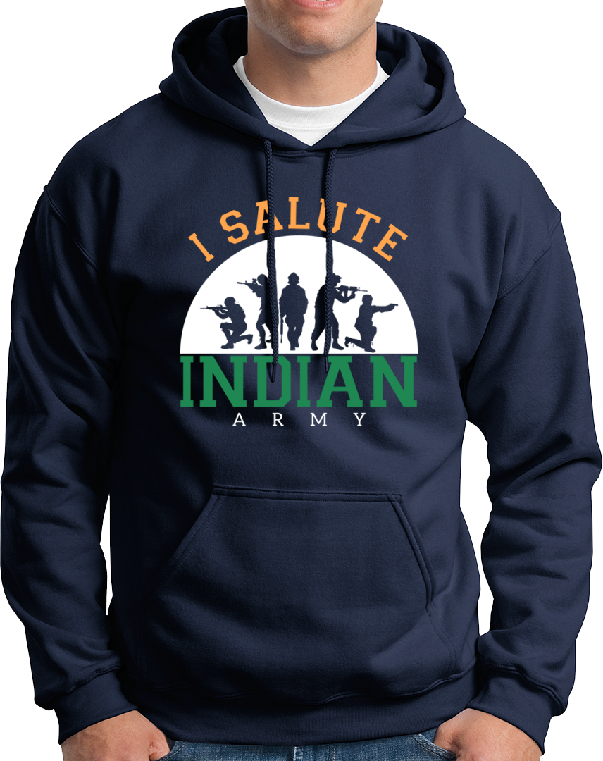 Show your patriotic spirit with our I Salute Indian Army Unisex Hoodie! Stay warm and cozy while paying tribute to our soldiers on national days like Republic Day and Independence Day. With high-quality materials and a strong message, this hoodie is the perfect addition to your patriotic clothing collection. #bhartiyasena #indianarmyhood #senakekapdhe