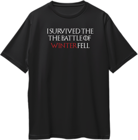 Oversized unisex t-shirt with 'I Survived The Battle of Winterfell' design, inspired by Game of Thrones' epic battle