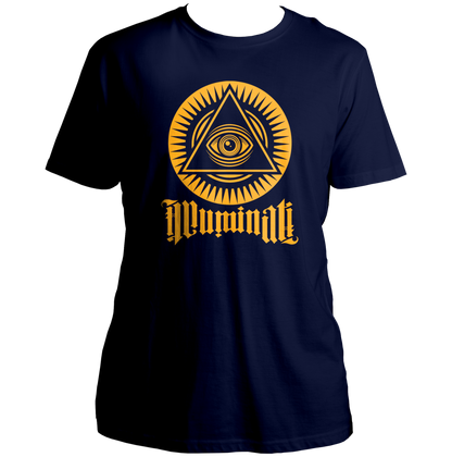 Navy Blue Illuminati Unisex T-Shirt with golden Illuminati graphic print by Garrari