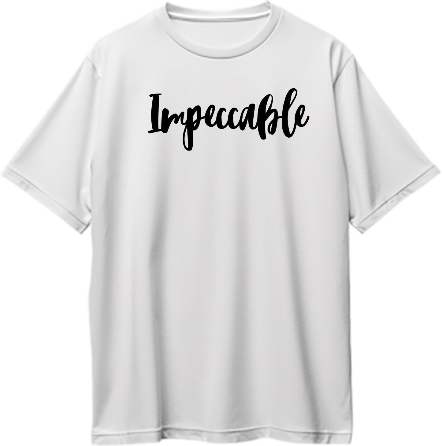 White Impeccable Oversized T-Shirt with clean minimal Impeccable typography by Garrari