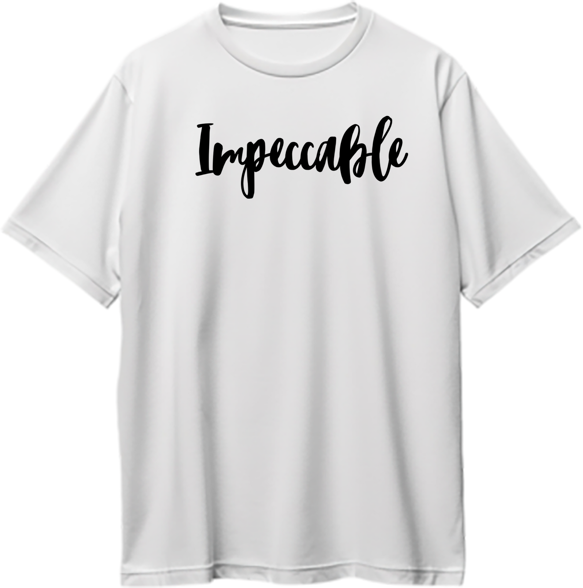 White Impeccable Oversized T-Shirt with clean minimal Impeccable typography by Garrari