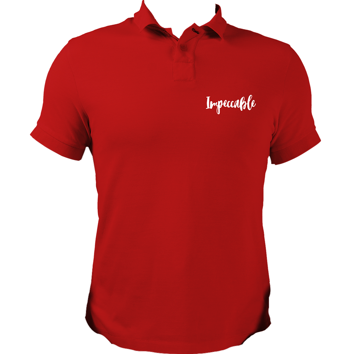 Red Impeccable Unisex Polo with white script typography chest print by Garrari