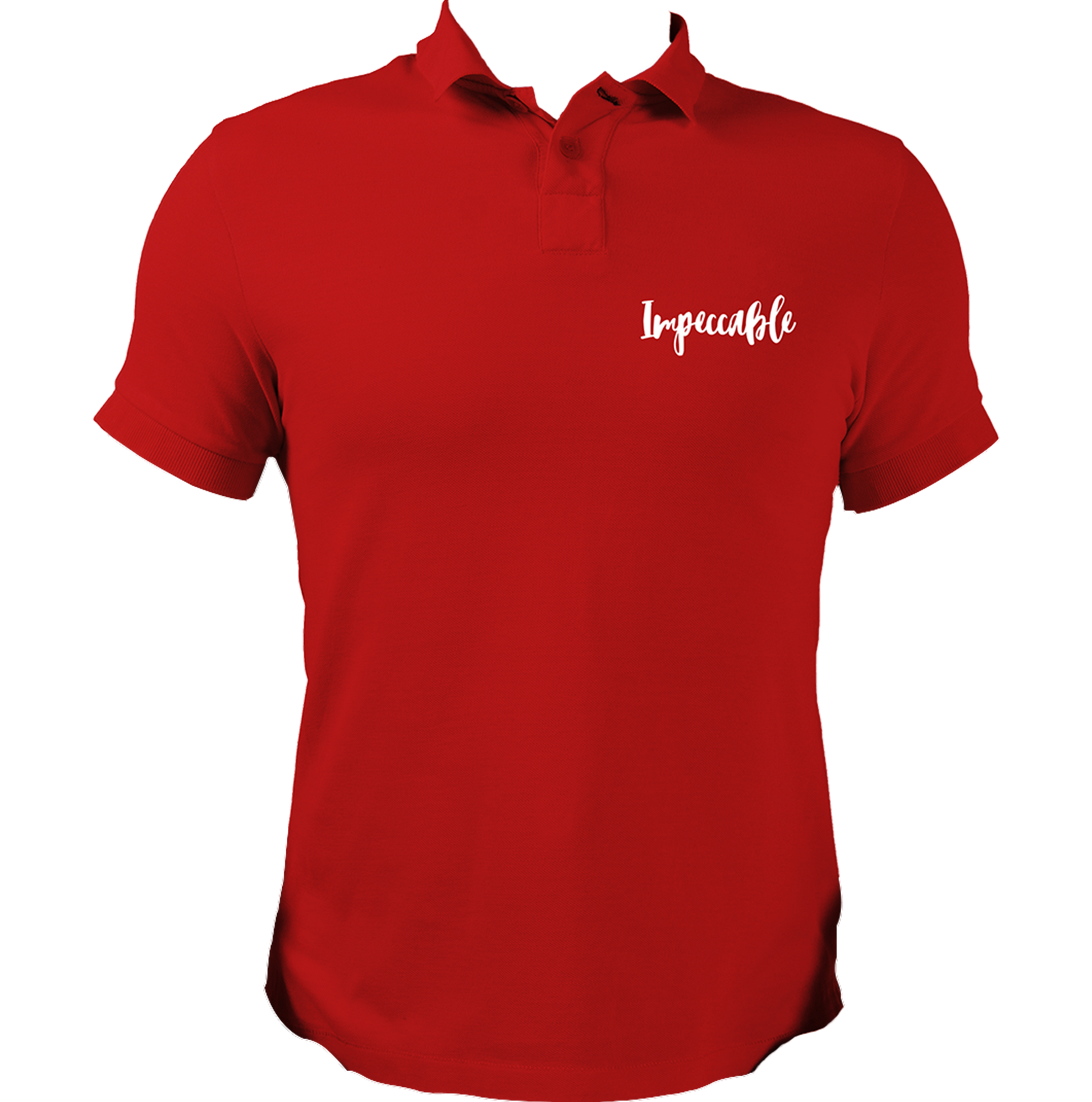 Red Impeccable Unisex Polo with white script typography chest print by Garrari