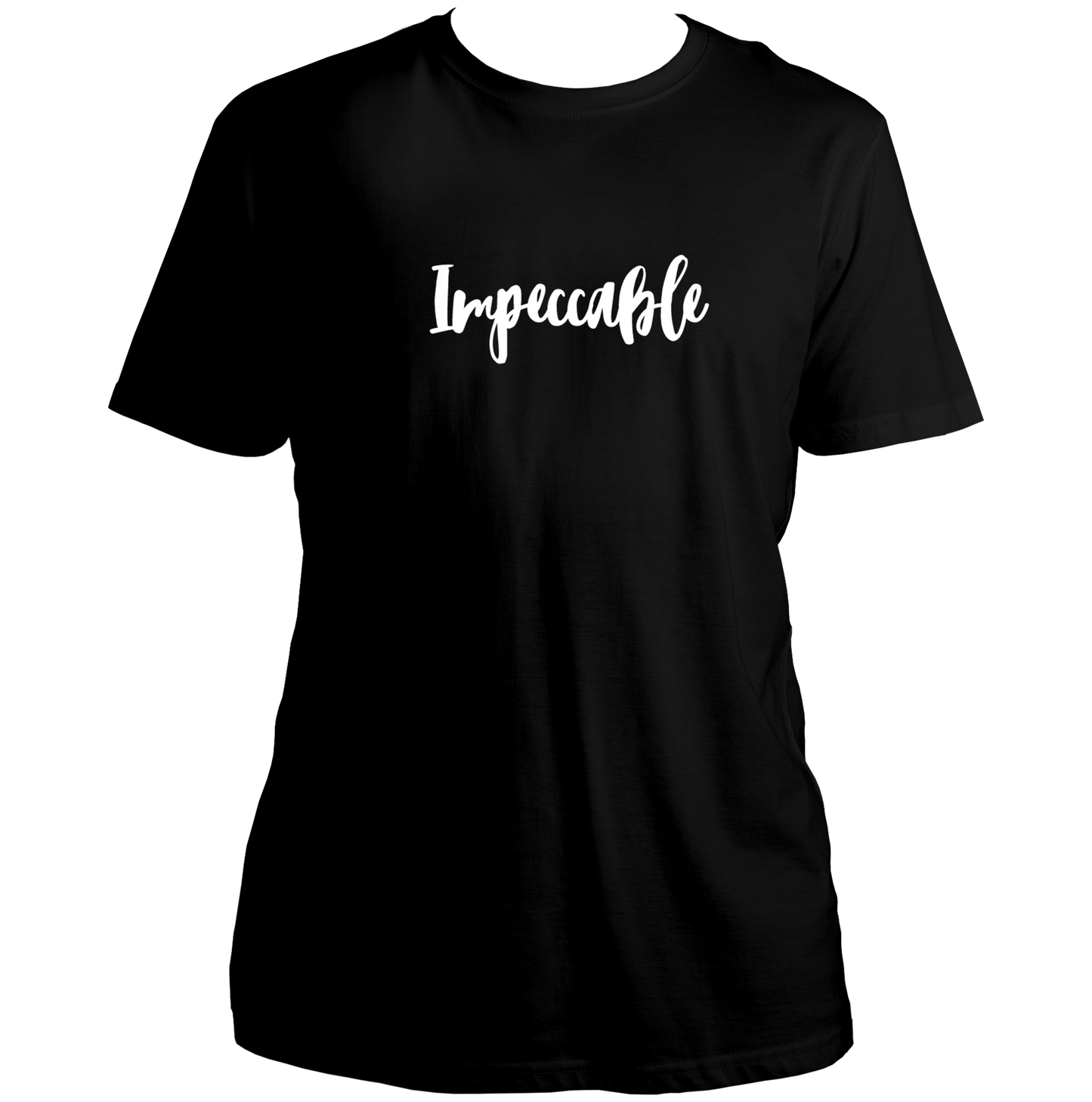 Black Impeccable Unisex T-Shirt with white minimal script typography by Garrari