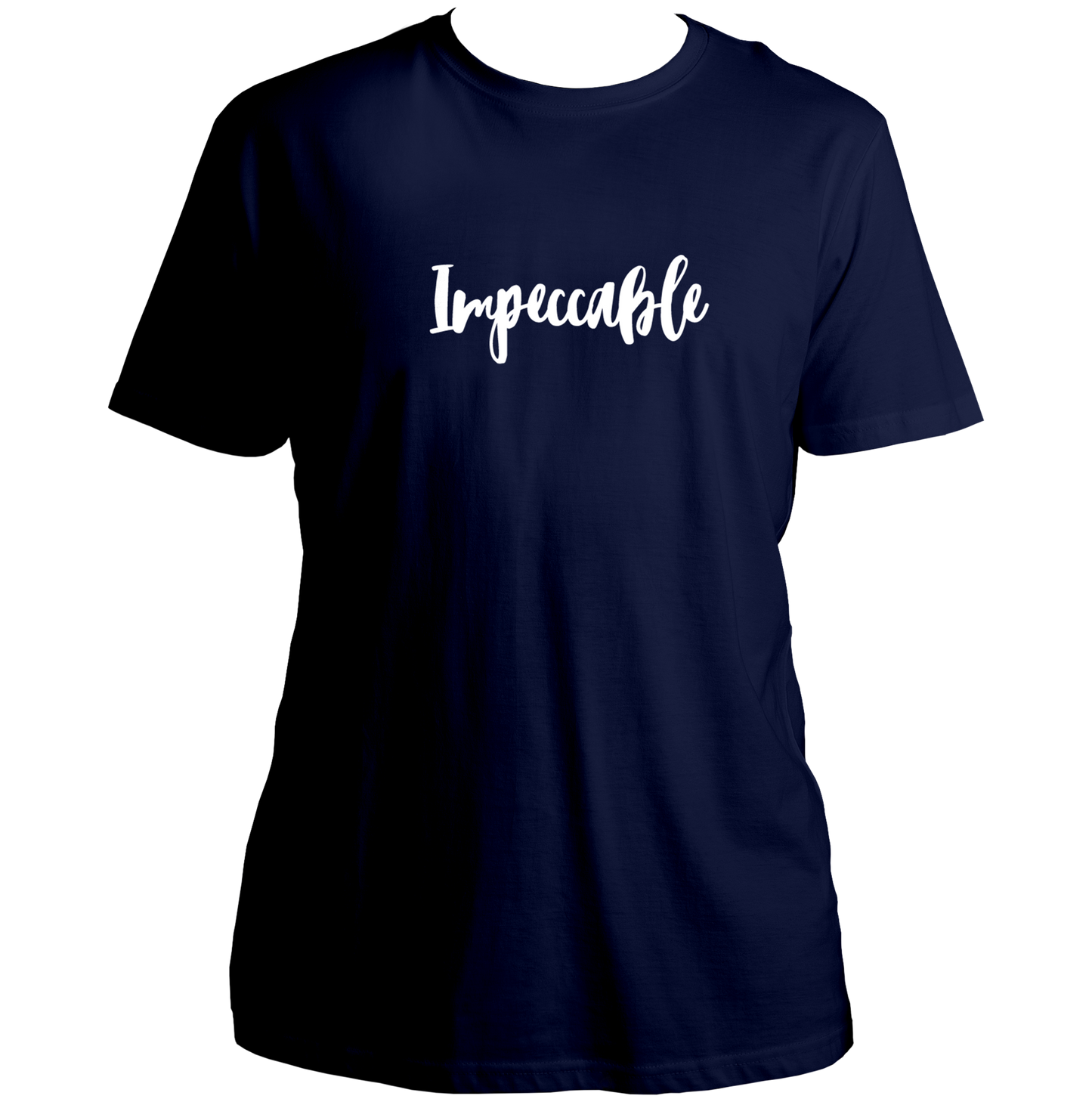 Navy Blue Impeccable Unisex T-Shirt with white Impeccable typography by Garrari