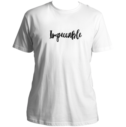 White Impeccable Unisex T-Shirt with minimal black typography by Garrari