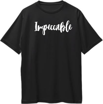 Black Impeccable Oversized T-Shirt with white script typography by Garrari