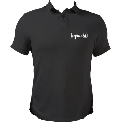 Black Impeccable Unisex Polo with minimal white word print by Garrari
