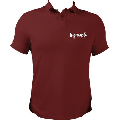 Maroon Impeccable Unisex Polo with white Impeccable script print by Garrari