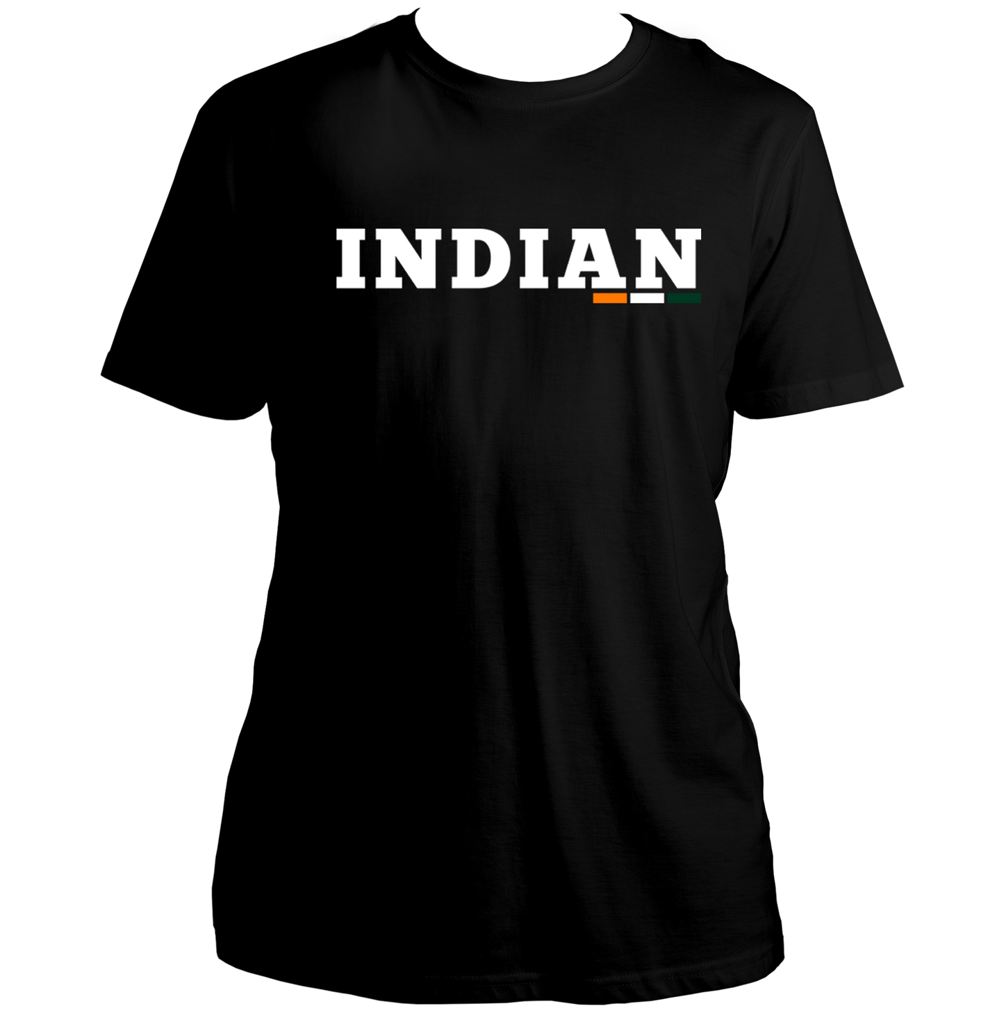 Black Indian Unisex T-Shirt with bold white typography and tricolour underline by Garrari