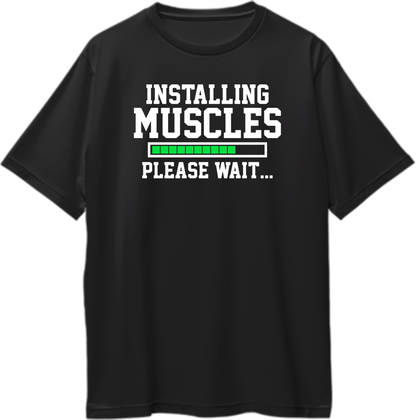 Black Installing Muscles Oversized T-Shirt by Garrari with Installing Muscles fitness print