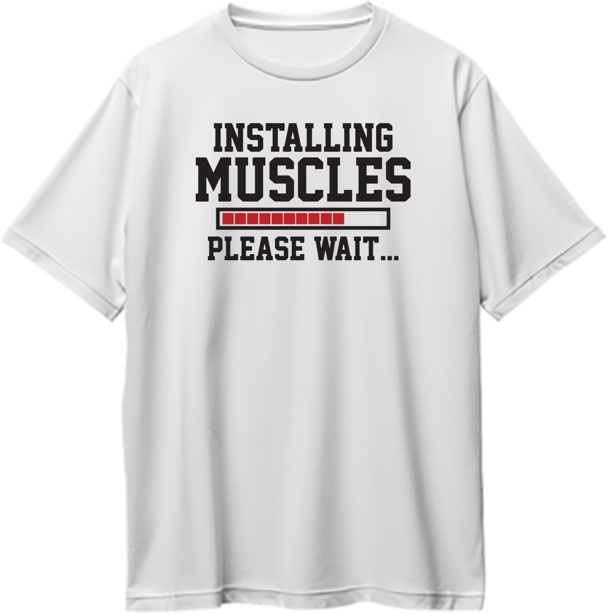 White Installing Muscles Oversized T-Shirt by Garrari with black and red loading bar gym graphic