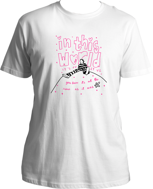 This unisex t-shirt features the popular Harry Styles song, "In This World". Music and Movie fans from all around the world will love this stylish piece of apparel and the impressive international appeal it brings. Perfect for any occasion, these tees from Garrari will make you feel like a true fan.