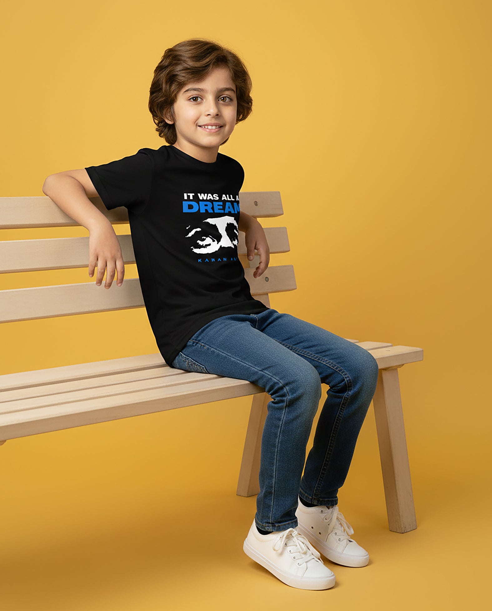 Kid wearing black ‘It Was All A Dream’ Karan Aujla T-Shirt – Garrari Unisex Kids Tee