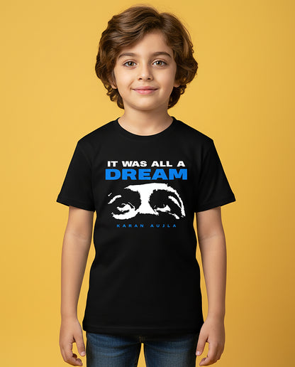 Kid wearing black ‘It Was All A Dream’ Karan Aujla T-Shirt – Garrari Unisex Kids Tee