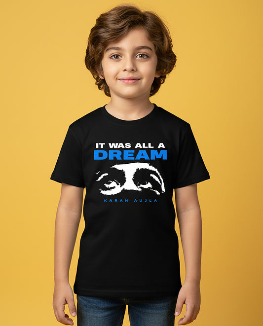 Kid wearing black ‘It Was All A Dream’ Karan Aujla T-Shirt – Garrari Unisex Kids Tee