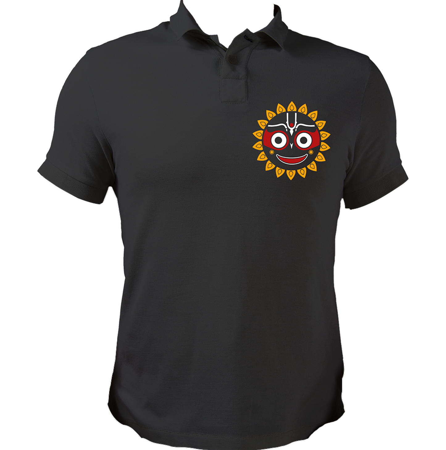 Black Jagannath Ji polo T-shirt with Lord Jagannath face artwork by Garrari