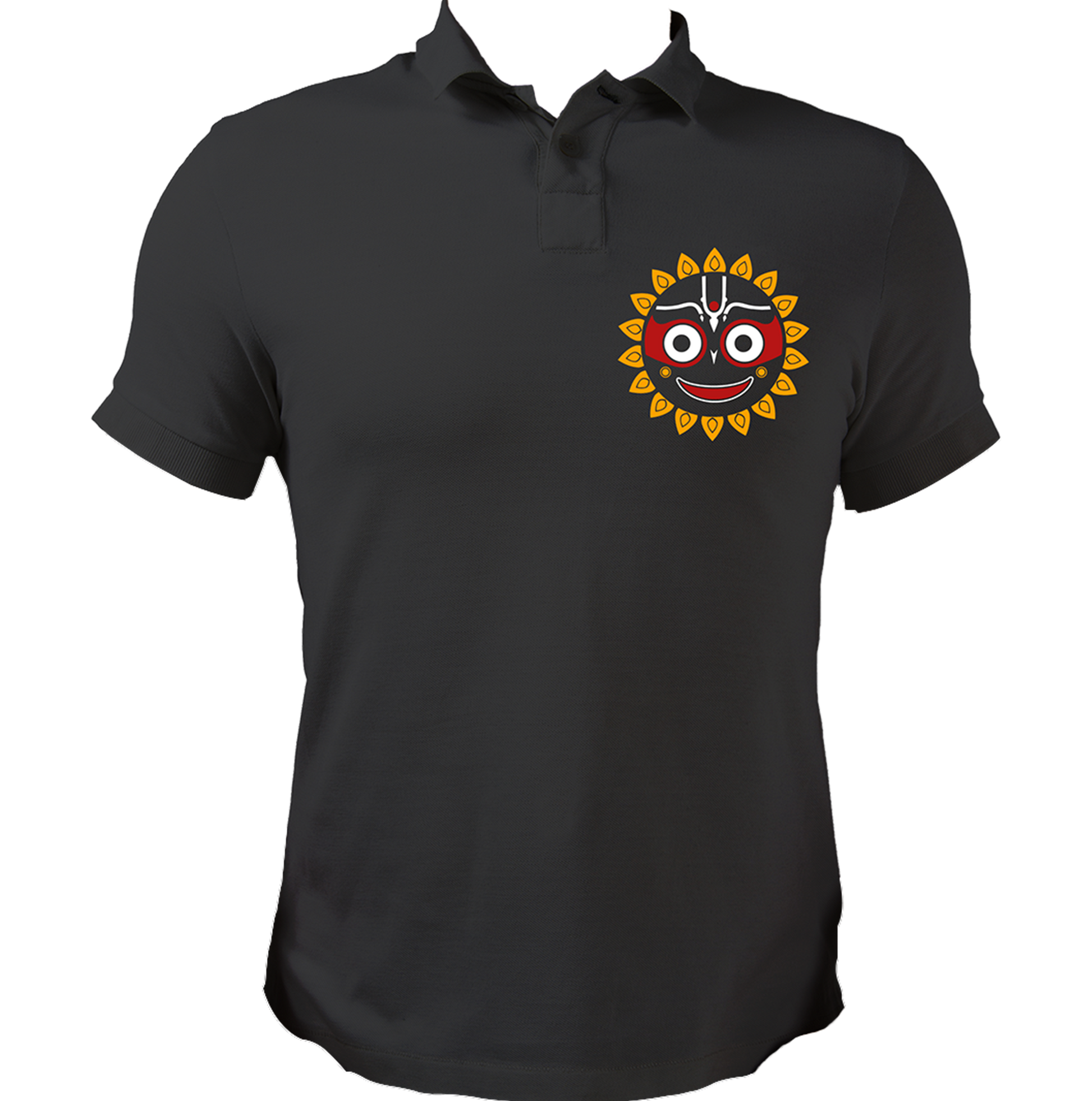 Black Jagannath Ji polo T-shirt with Lord Jagannath face artwork by Garrari