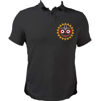 Black Jagannath Ji polo T-shirt with Lord Jagannath face artwork by Garrari