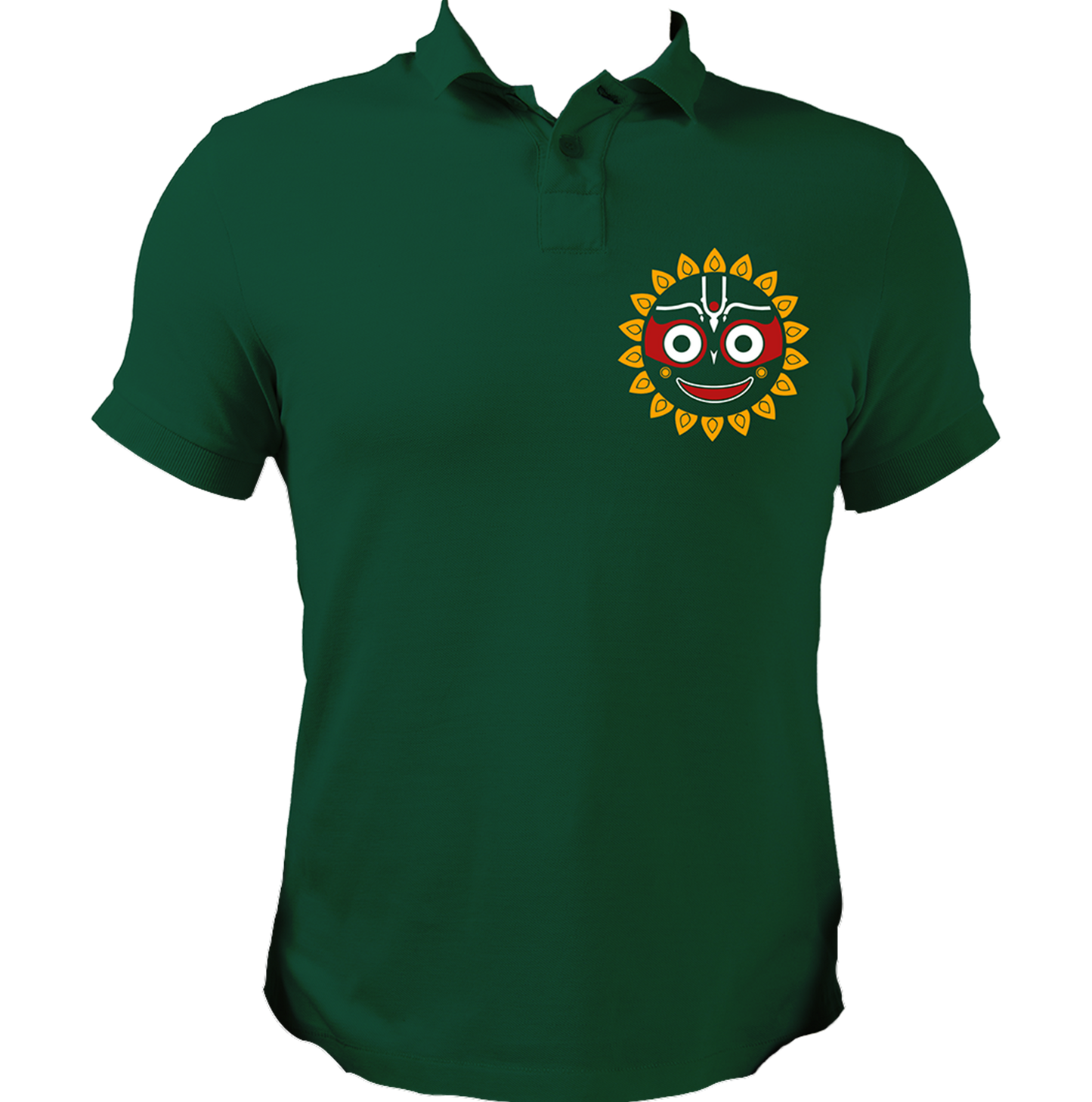 Dark Green Jagannath Ji polo T-shirt with Jagannath Ji devotional print by Garrari