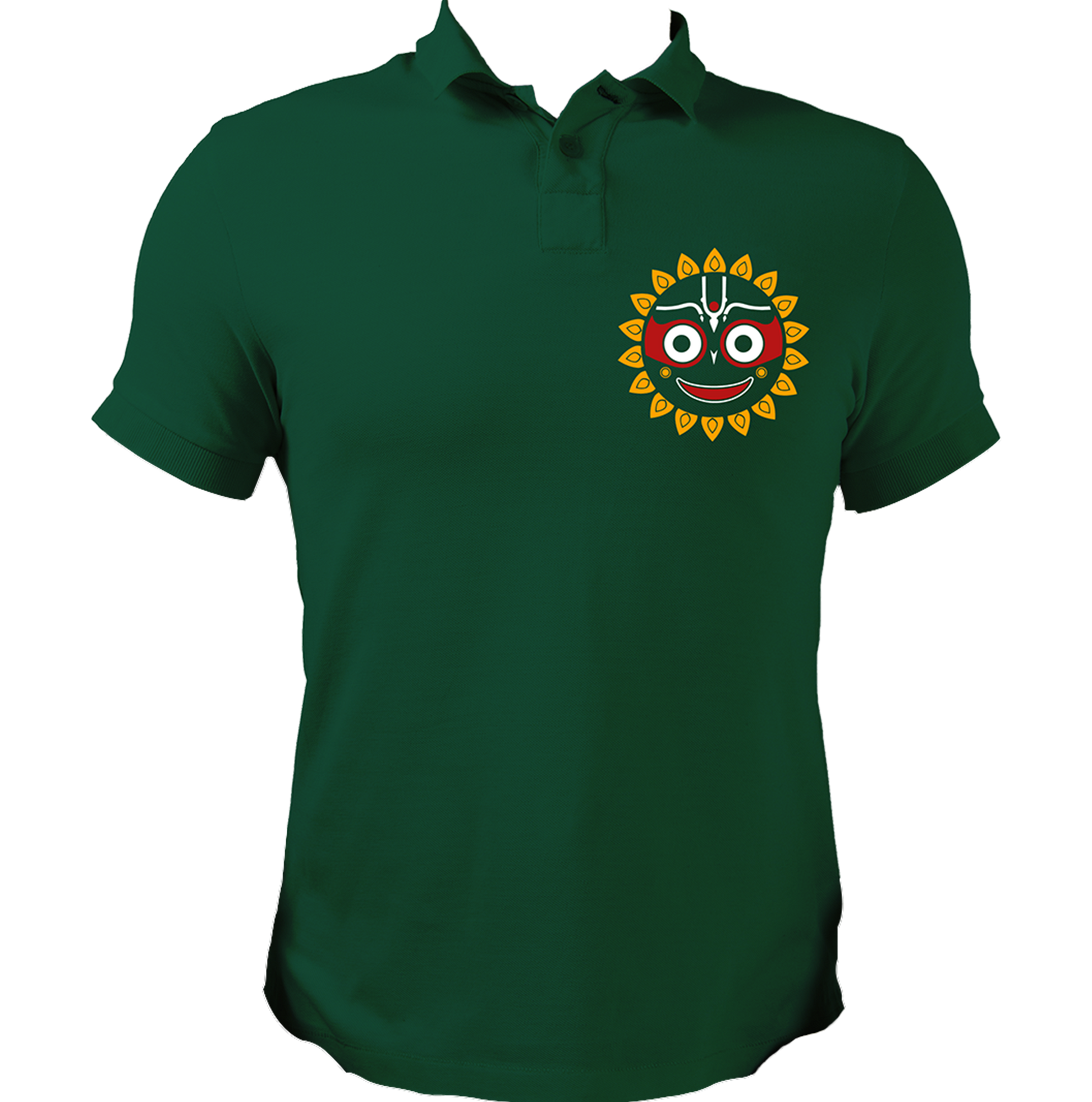 Dark Green Jagannath Ji polo T-shirt with Jagannath Ji devotional print by Garrari