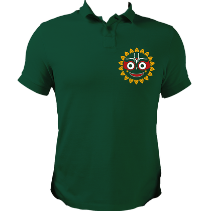 Dark Green Jagannath Ji polo T-shirt with Jagannath Ji devotional print by Garrari