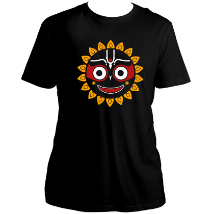 Black Jagannath Ji unisex T-shirt with Lord Jagannath face artwork by Garrari