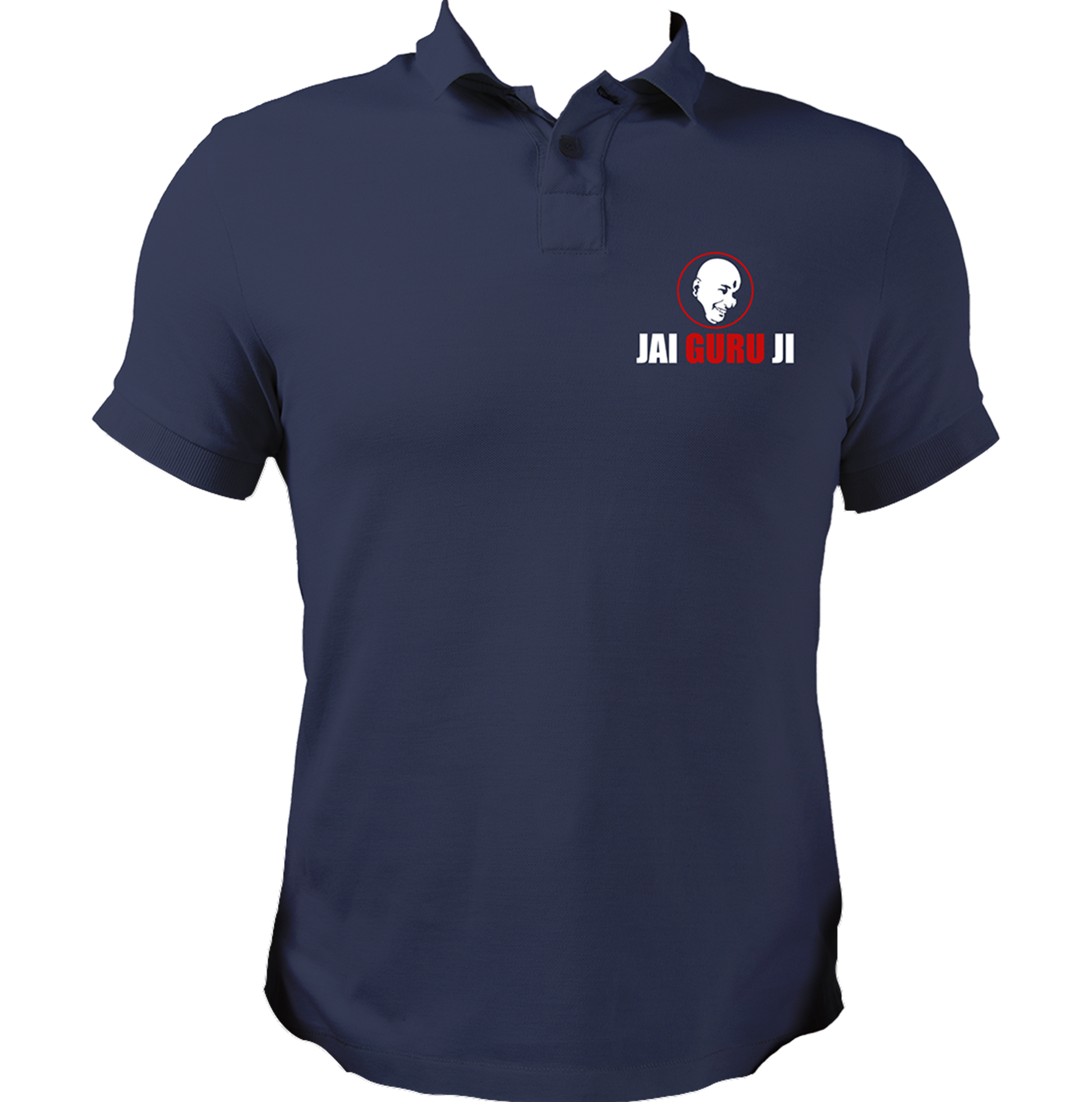 Navy Blue Jai Guru Ji polo T-shirt with Guruji portrait chest print by Garrari