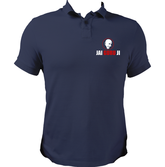 Navy Blue Jai Guru Ji polo T-shirt with Guruji portrait chest print by Garrari