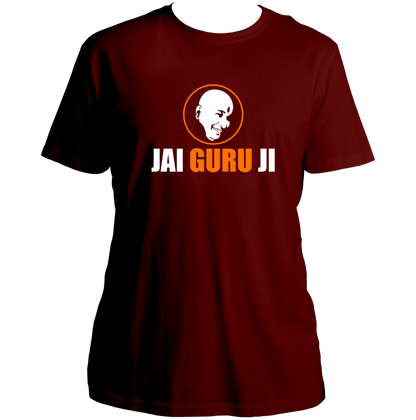 Maroon Jai Guru Ji unisex T-shirt with Jai Guru Ji typography print by Garrari