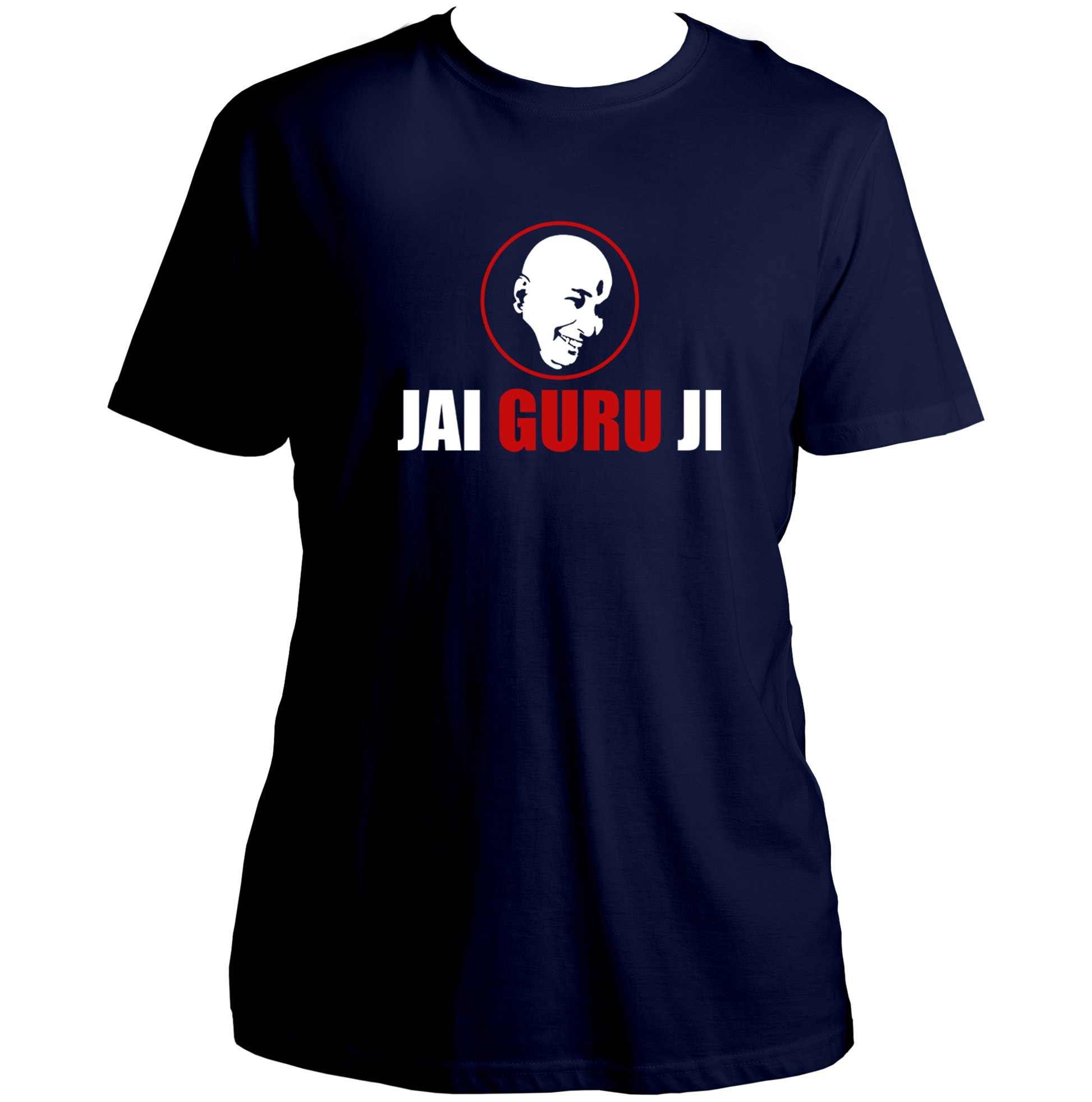 Navy Blue Jai Guru Ji unisex T-shirt with Guruji portrait devotional design by Garrari