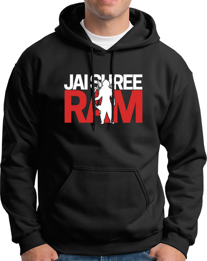 Black Jai Shree Ram unisex hoodie with Lord Rama bow silhouette print by Garrari