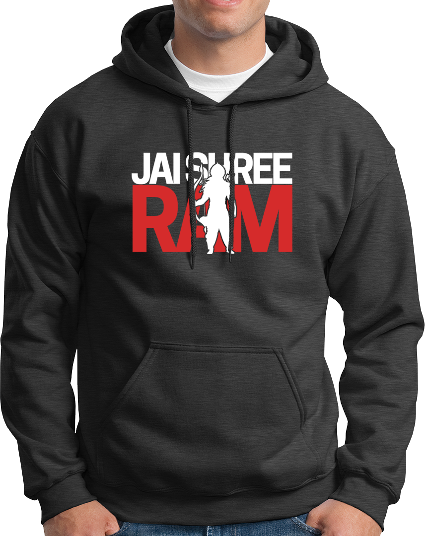 Dark Grey Jai Shree Ram unisex hoodie with Jai Shree Ram typography design by Garrari