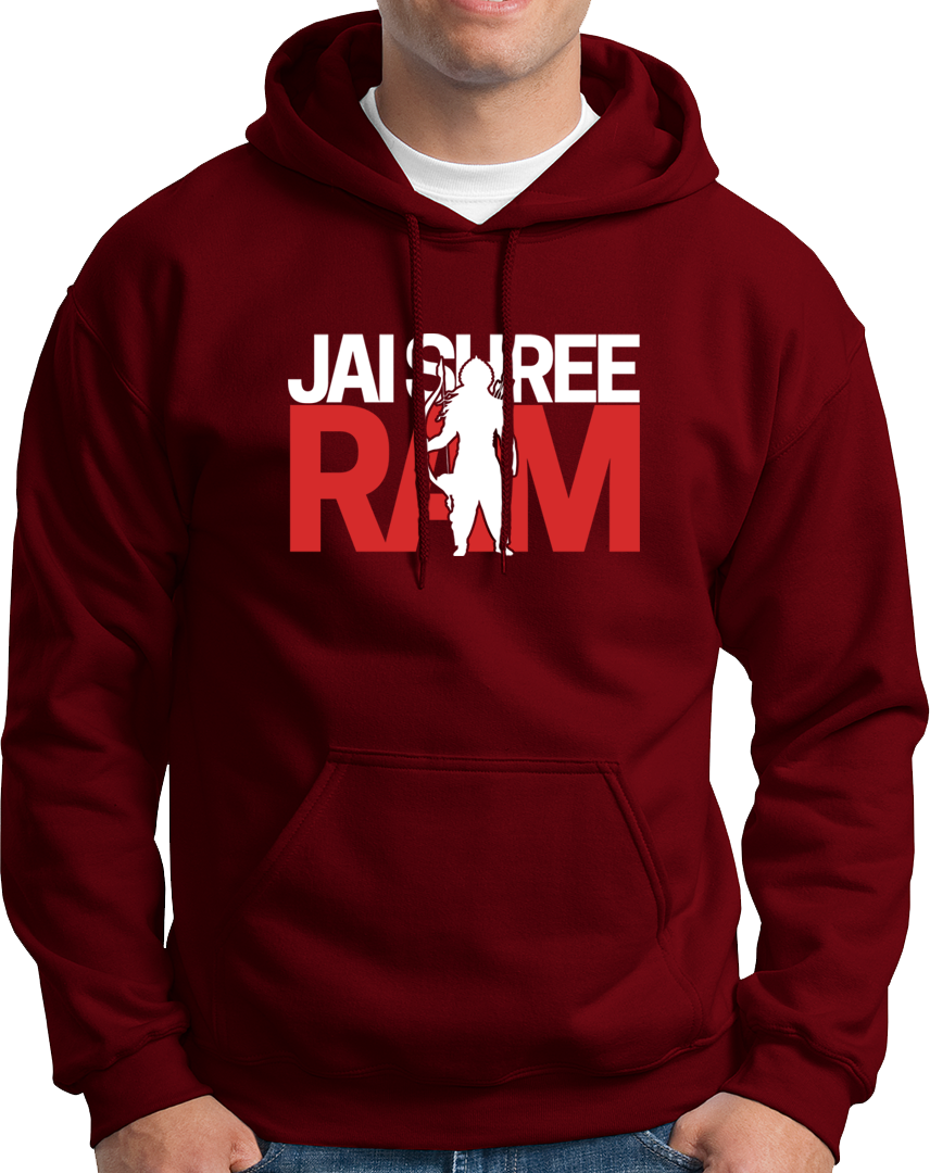 Maroon Jai Shree Ram unisex hoodie with Shree Ram devotional print by Garrari