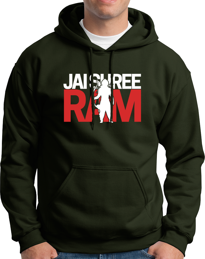 Navy Blue Jai Shree Ram unisex hoodie with Lord Rama bow devotional design by Garrari