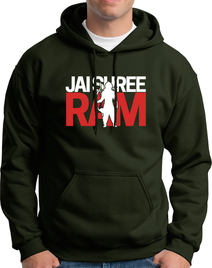 Navy Blue Jai Shree Ram unisex hoodie with Lord Rama bow devotional design by Garrari