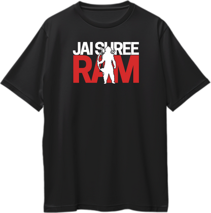 Black Jai Shree Ram oversized T-shirt with Lord Rama bow silhouette print by Garrari