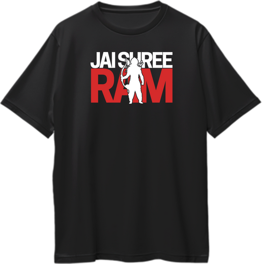 Jai Shree Ram oversized unisex t-shirt featuring bold and divine design for Ram Bhakts and devotees of Shri Ram.