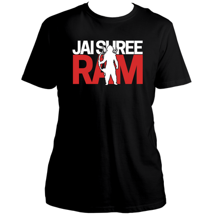 Black Jai Shree Ram unisex T-shirt with Lord Rama bow silhouette print by Garrari
