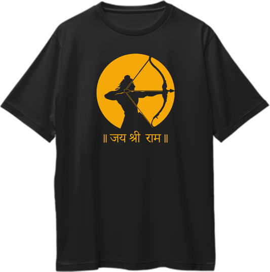 Jai Shree Ram oversized unisex t-shirt featuring bold and divine design for Ram Bhakts and devotees of Shri Ram.