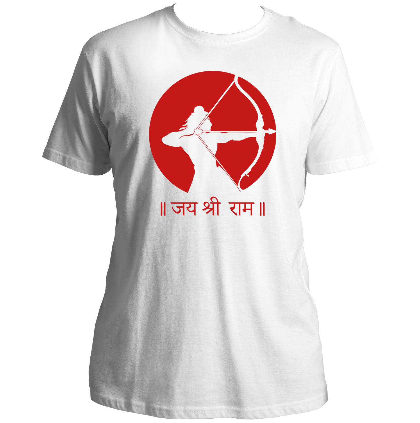White Jai Shree Ram unisex T-shirt with Hindi जय श्री राम chest print by Garrari
