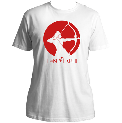 White Jai Shree Ram unisex T-shirt with Hindi जय श्री राम chest print by Garrari