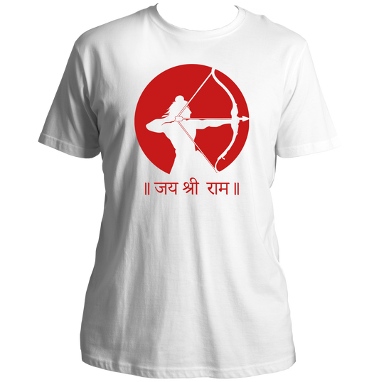 White Jai Shree Ram unisex T-shirt with Hindi जय श्री राम chest print by Garrari