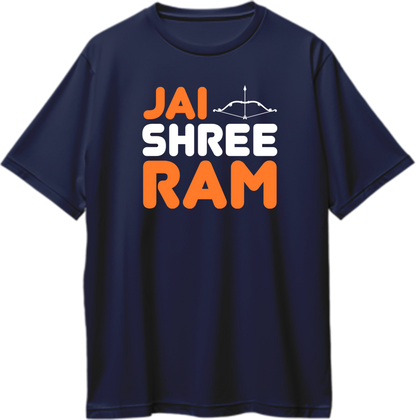 Black Jai Shree Ram oversized T-shirt with bold Ram typography and bow print by Garrari