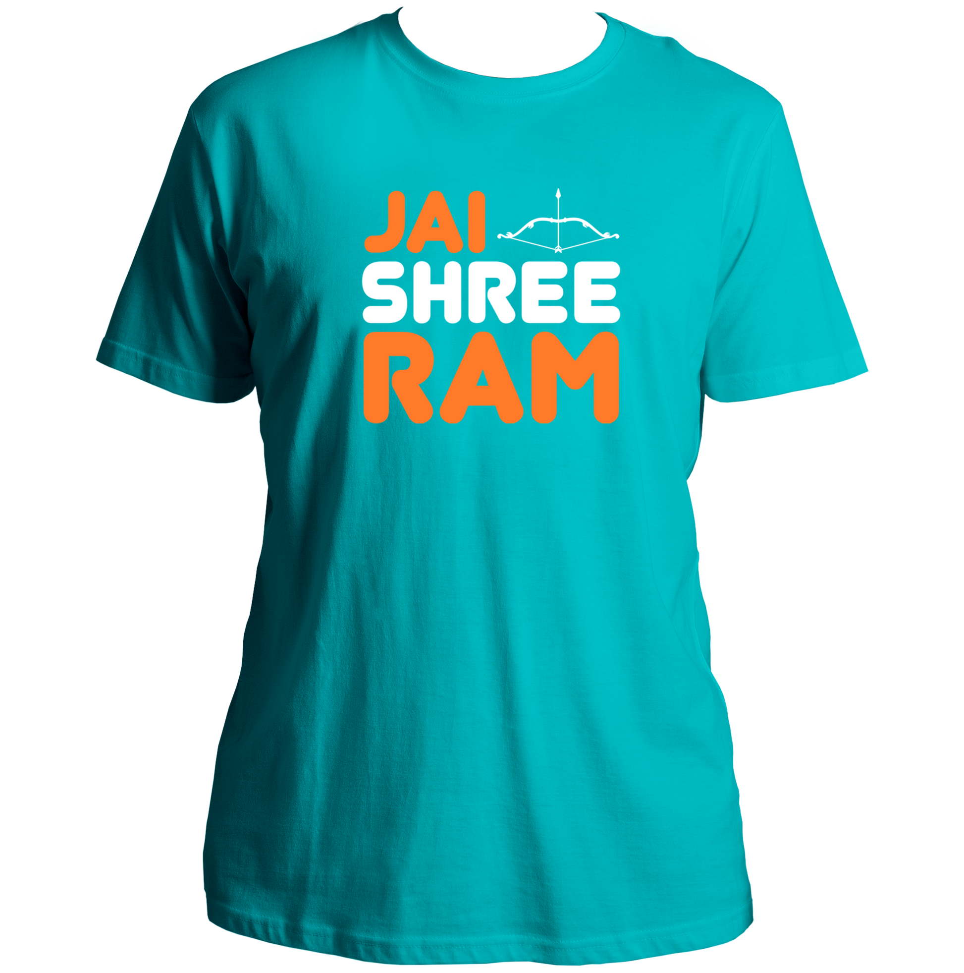 Aqua Blue Jai Shree Ram unisex T-shirt with bold Ram typography and bow print by Garrari